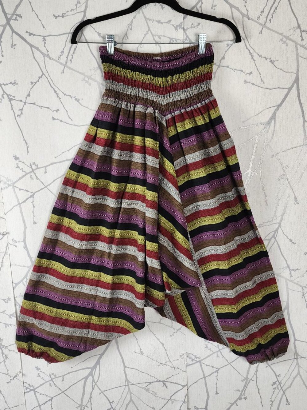 Colorful Stripe Cotton Woven Smocked Harem Pants